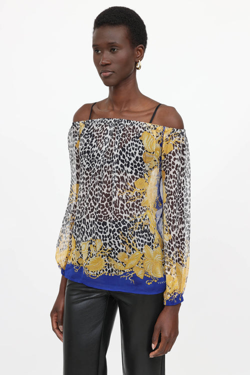 Versace Silk Printed Off The Shoulder Blouse