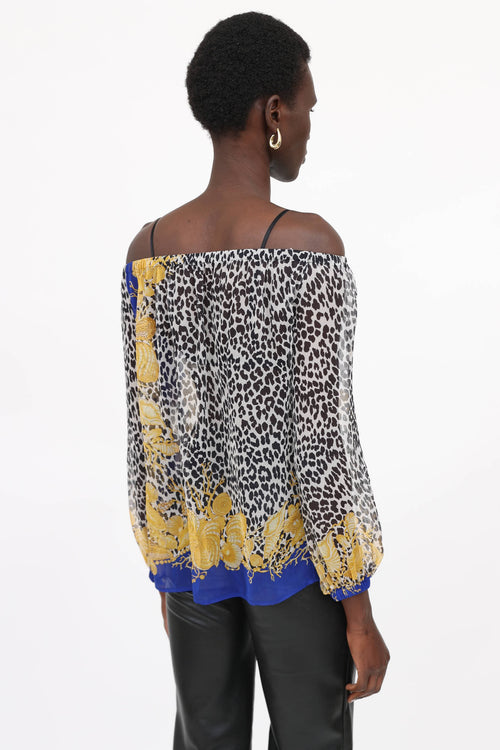 Versace Silk Printed Off The Shoulder Blouse