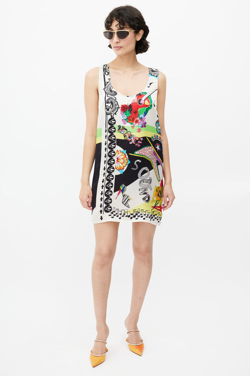 Versace White & Multicolour Print Silk Dress