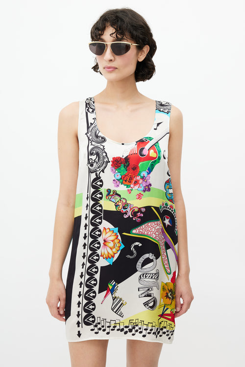 Versace White & Multicolour Print Silk Dress