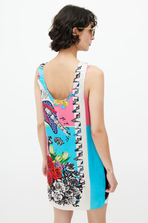 Versace White & Multicolour Print Silk Dress