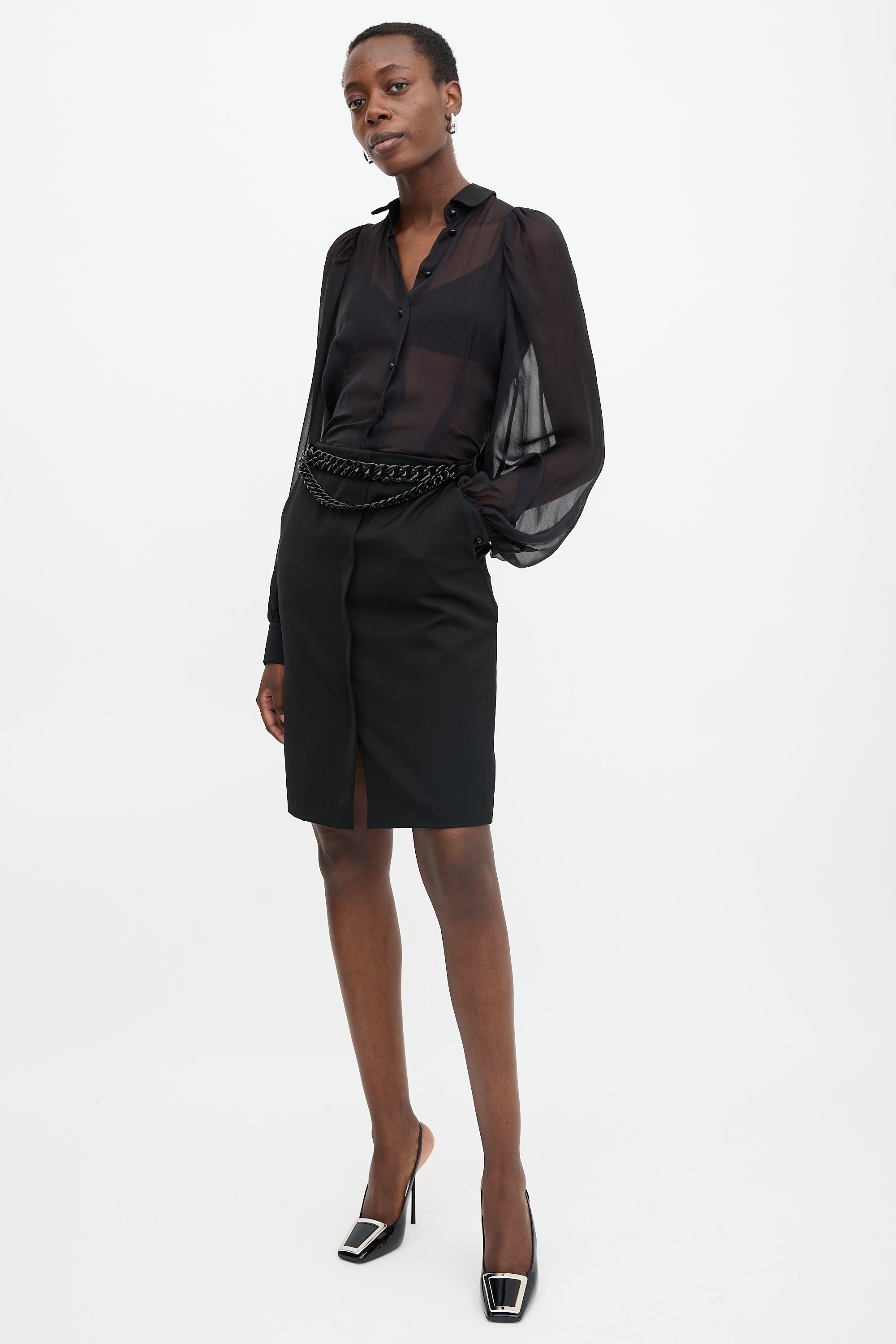 Versace Wool Chain Pencil Skirt