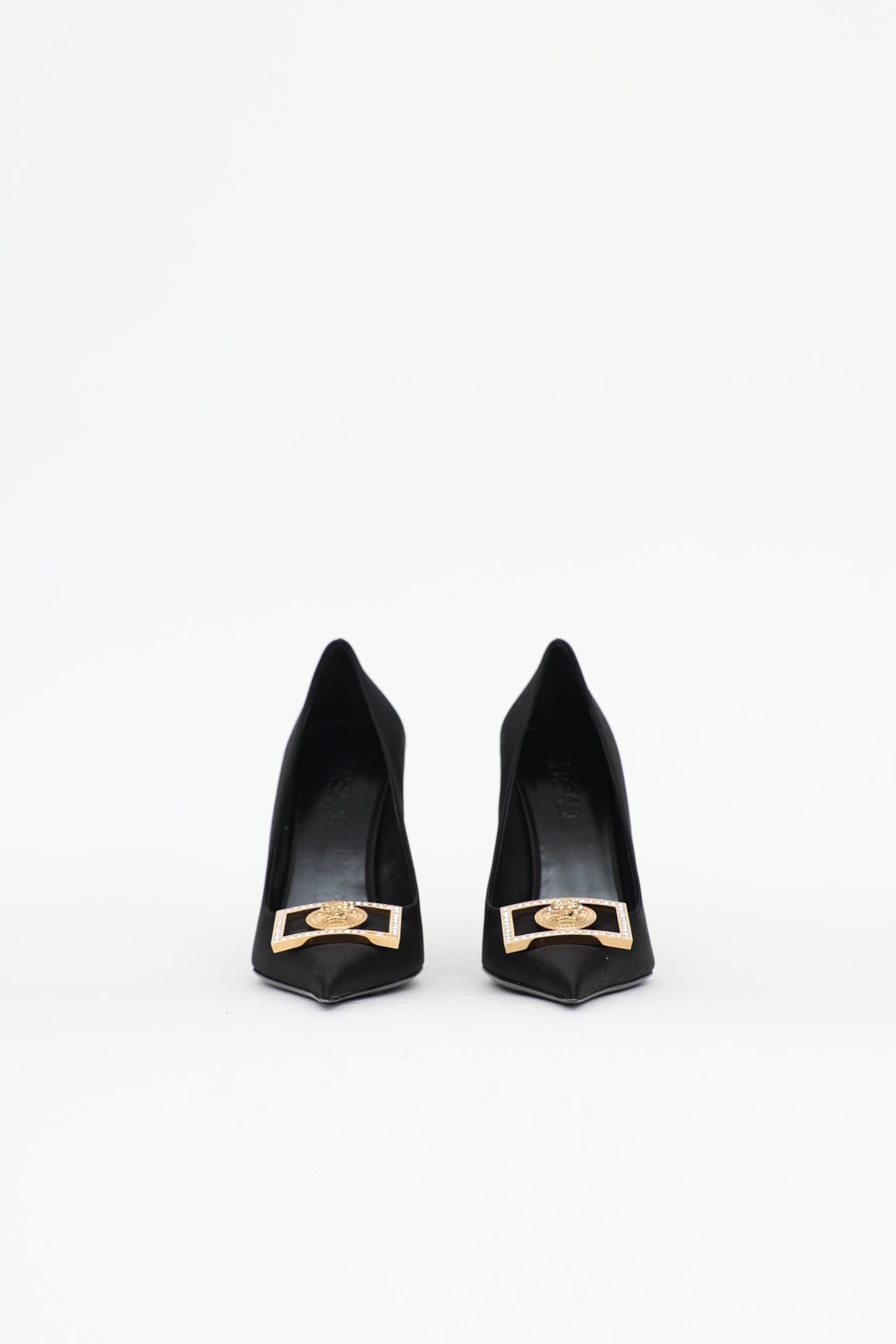 Versace Satin Strass Medusa Plaque Pump