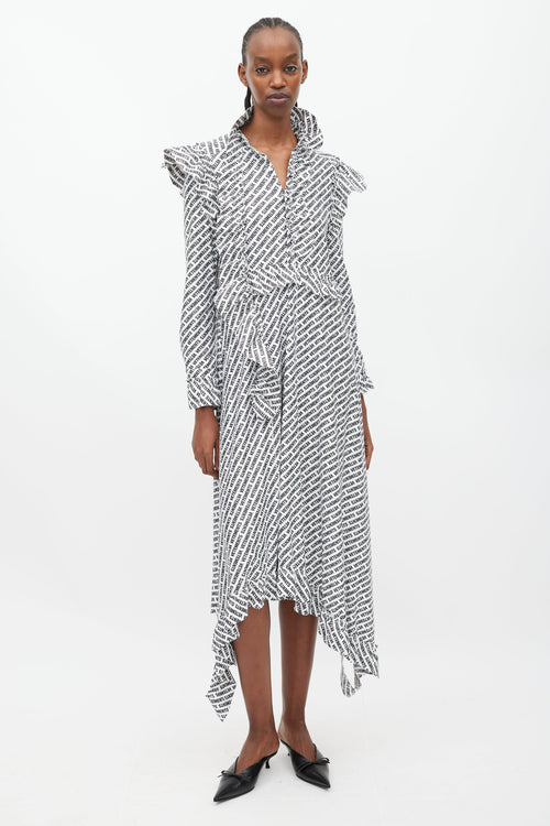 Vetements Summer 2018 White & Black Logo Ruffle Dress