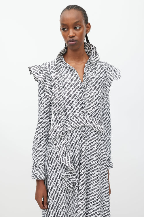 Vetements Summer 2018 White & Black Logo Ruffle Dress