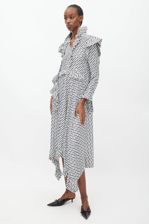 Vetements Summer 2018 White & Black Logo Ruffle Dress