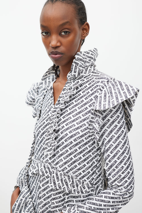 Vetements Summer 2018 White & Black Logo Ruffle Dress