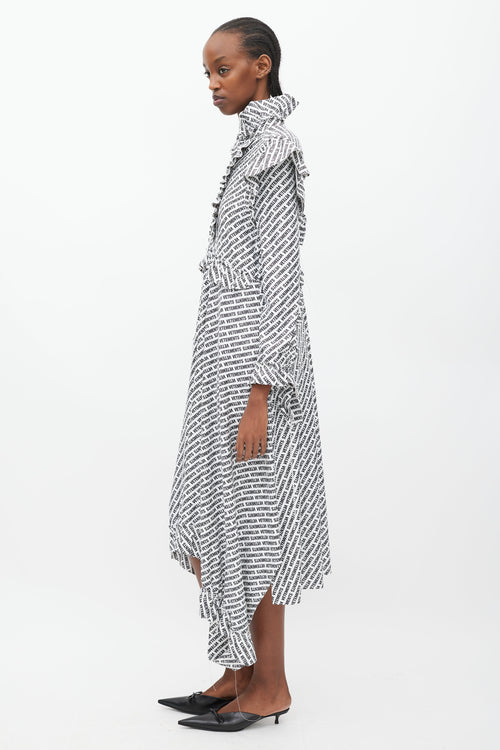Vetements Summer 2018 White & Black Logo Ruffle Dress