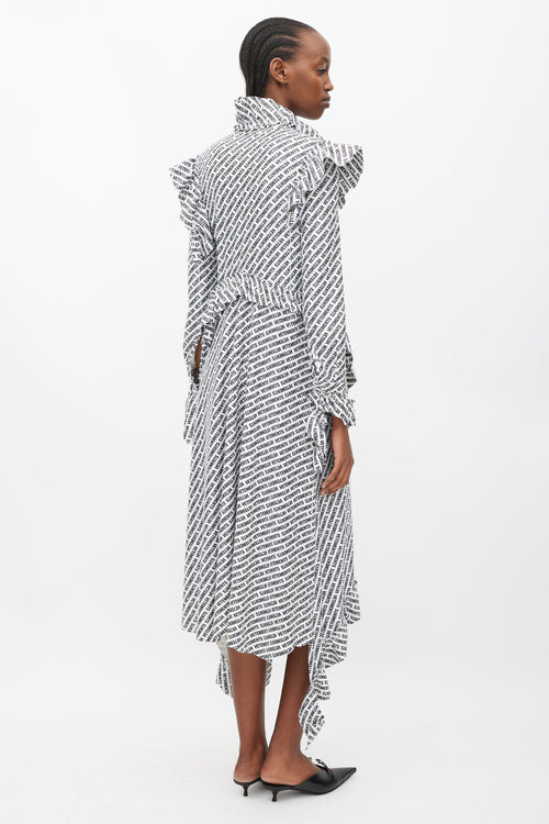 Vetements Summer 2018 White & Black Logo Ruffle Dress