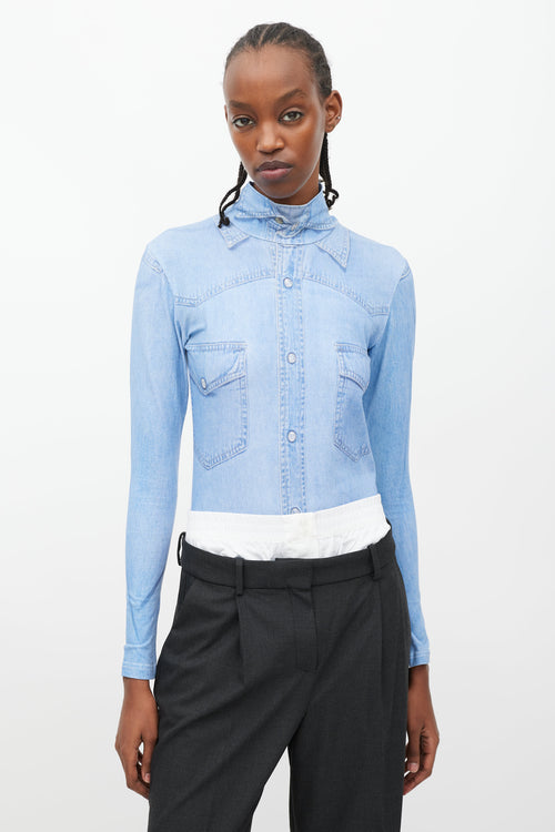 Vetements Winter 2019 Blue & White Trompe L'oeil Turtleneck Bodysuit