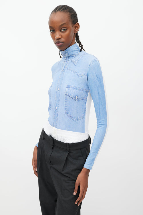 Vetements Winter 2019 Blue & White Trompe L'oeil Turtleneck Bodysuit