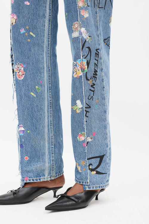 Vetements X Levi's Winter 2019 Blue & Multicolour Sticker Jeans