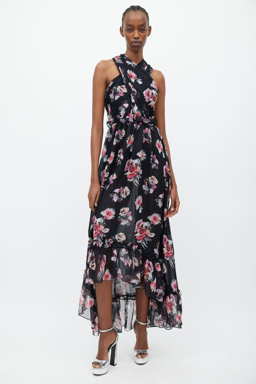 Victoria Beckham Black & Multicolour Floral Silk Dress