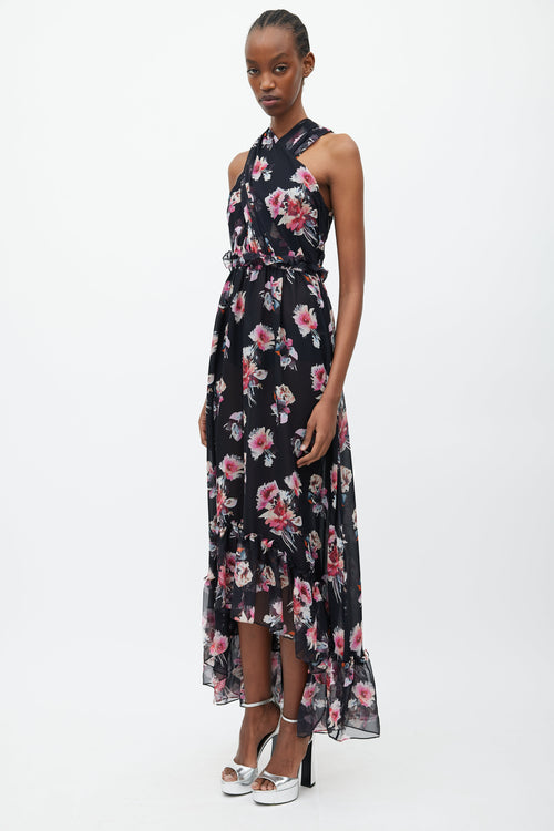 Victoria Beckham Black & Multicolour Floral Silk Dress