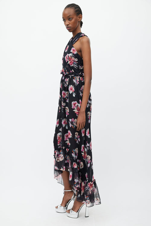 Victoria Beckham Black & Multicolour Floral Silk Dress