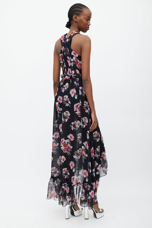 Victoria Beckham Black & Multicolour Floral Silk Dress