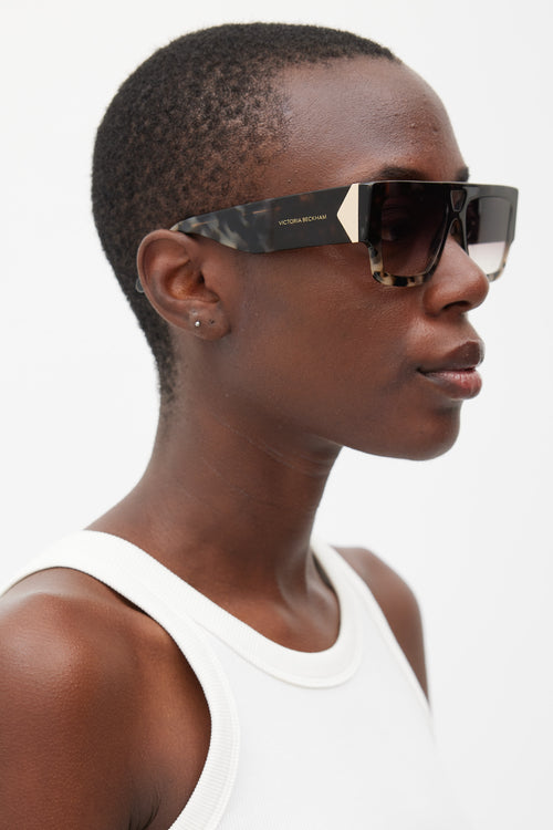 Victoria Beckham Brown & Grey VB651S Marbled Rectangular Sunglasses