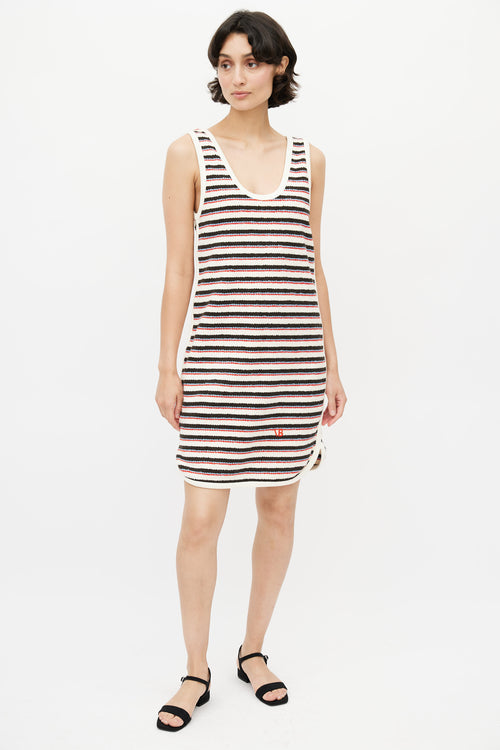 Victoria Beckham Cream & Multicolour Striped Knit Dress