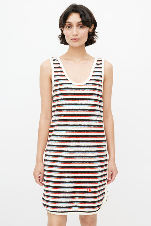 Victoria Beckham Cream & Multicolour Striped Knit Dress