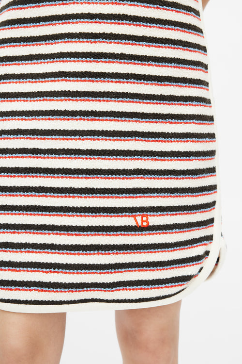 Victoria Beckham Cream & Multicolour Striped Knit Dress
