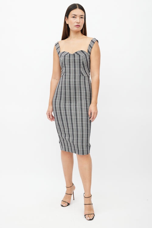Victoria Beckham Grey & Black Plaid Sheath Dress