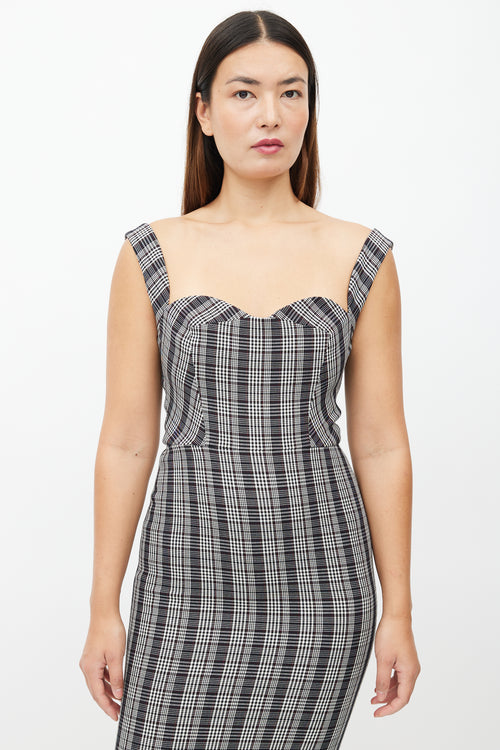 Victoria Beckham Grey & Black Plaid Sheath Dress