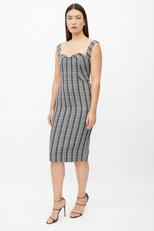 Victoria Beckham Grey & Black Plaid Sheath Dress