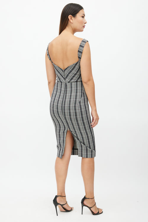 Victoria Beckham Grey & Black Plaid Sheath Dress