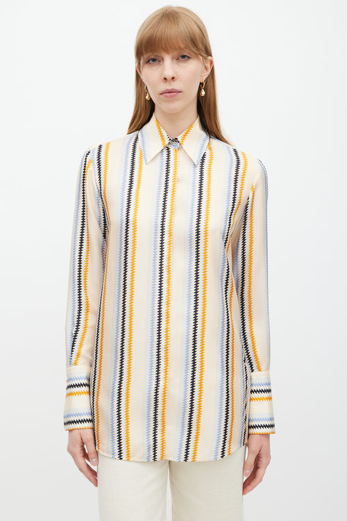 Victoria Beckham Orange & Blue Zigzag Striped Shirt