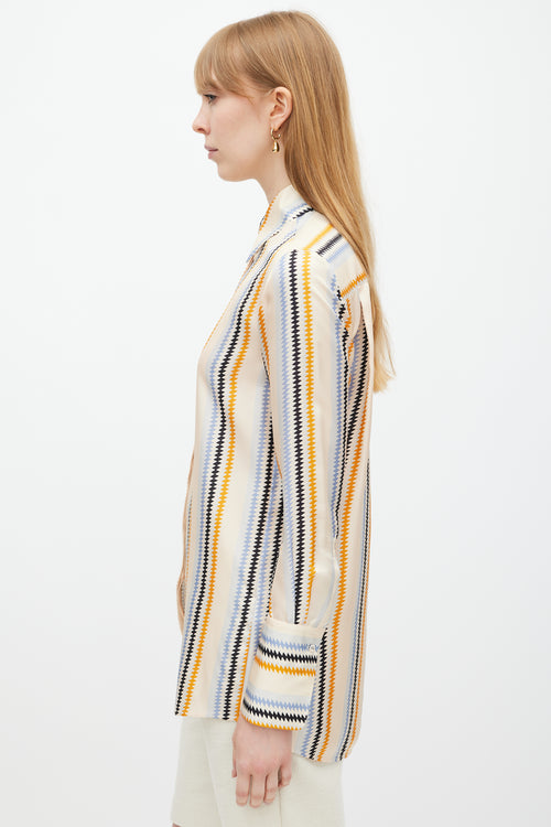 Victoria Beckham Orange & Blue Zigzag Striped Shirt