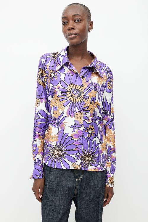 Victoria Beckham Purple & Multicolour Silk Floral Shirt