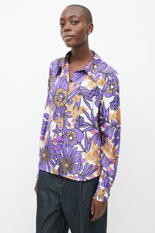 Victoria Beckham Purple & Multicolour Silk Floral Shirt