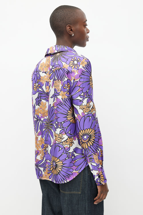 Victoria Beckham Purple & Multicolour Silk Floral Shirt