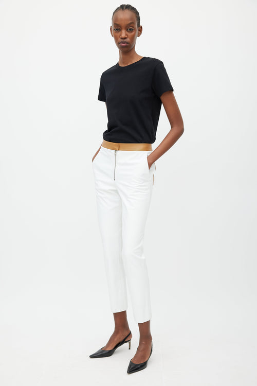 Victoria Beckham White & Brown Leather Pant