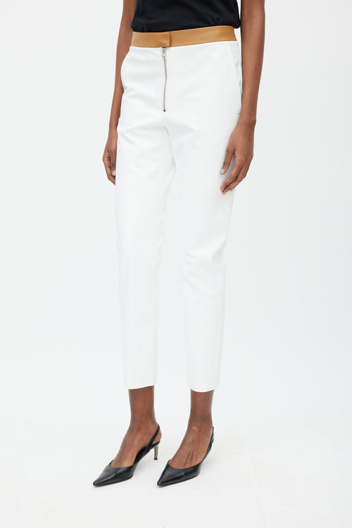 Victoria Beckham White & Brown Leather Pant