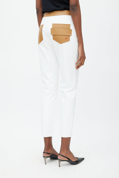 Victoria Beckham White & Brown Leather Pant