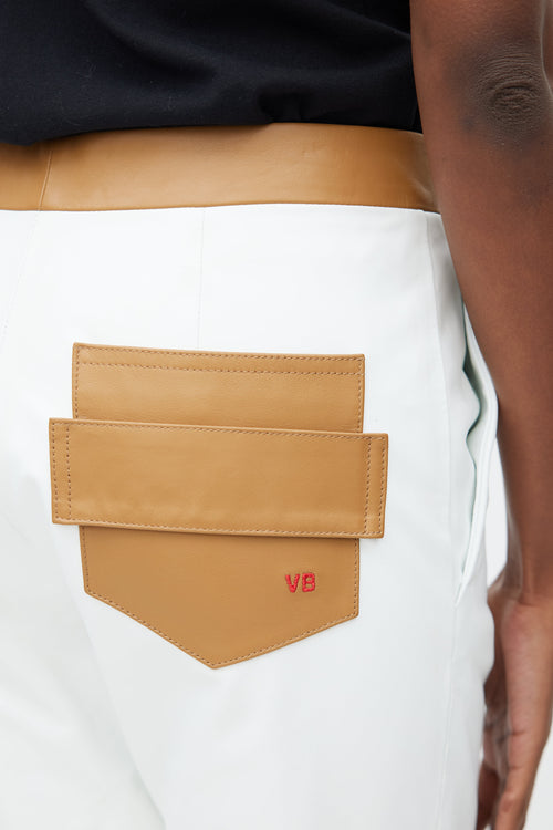 Victoria Beckham White & Brown Leather Pant