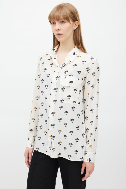 Victoria Beckham White & Multicolour Floral Silk Shirt