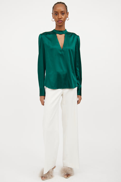 Green Silk Keyhole Top
