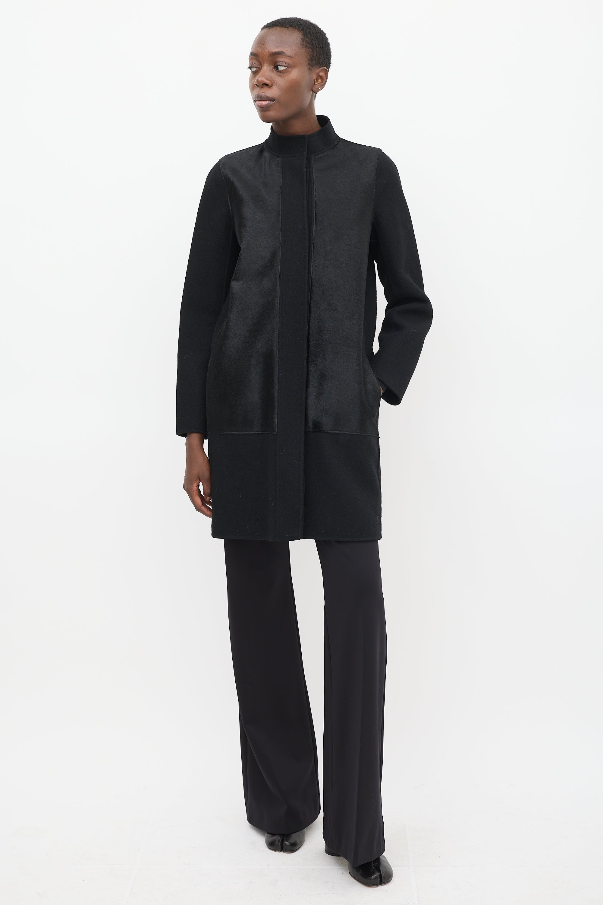 Vince Black Wool Textured Coat