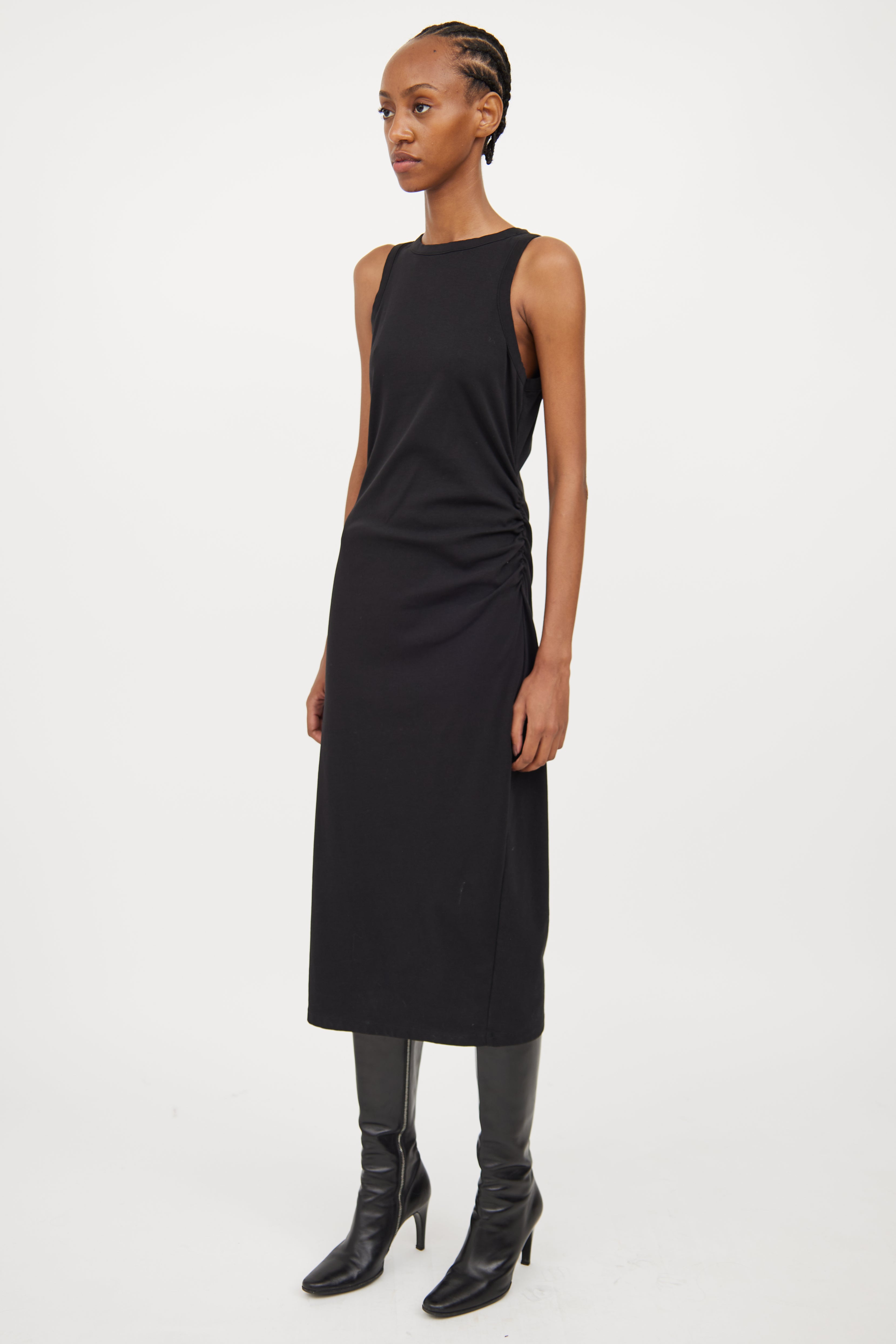 Vince Black Cotton Ruched Dress