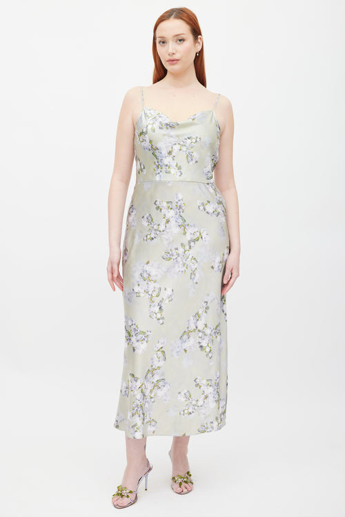 Vince Green & Purple Floral Satin Dress