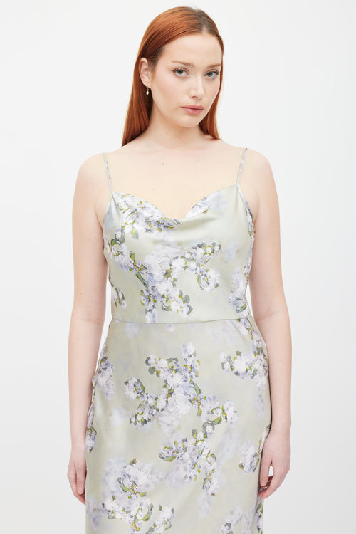 Vince Green & Purple Floral Satin Dress