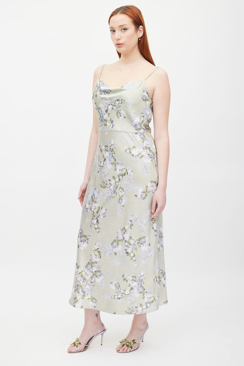 Vince Green & Purple Floral Satin Dress
