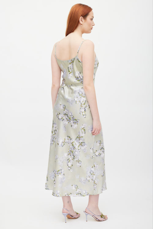 Vince Green & Purple Floral Satin Dress