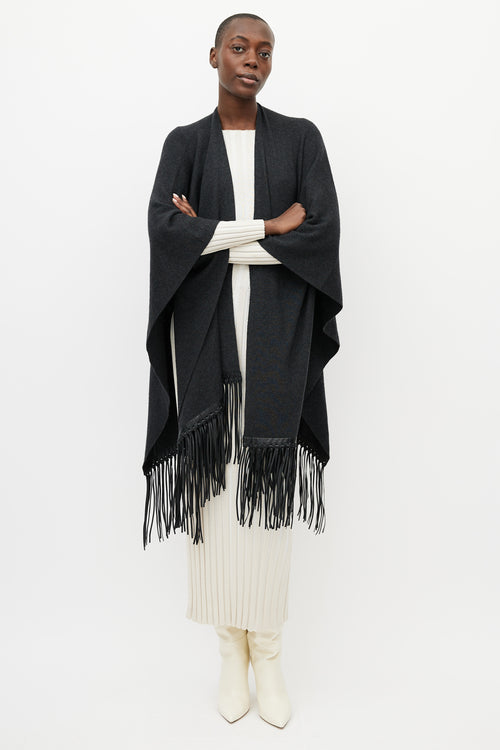 Vince Grey & Black Leather Fringe Shawl