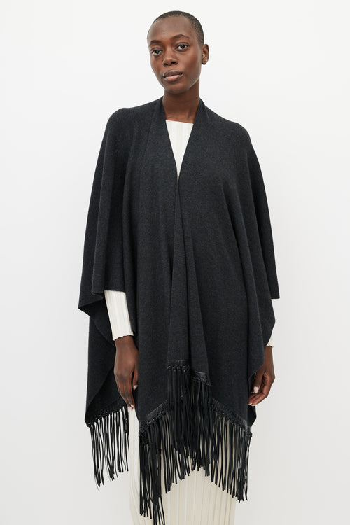Vince Grey & Black Leather Fringe Shawl