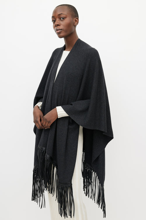 Vince Grey & Black Leather Fringe Shawl