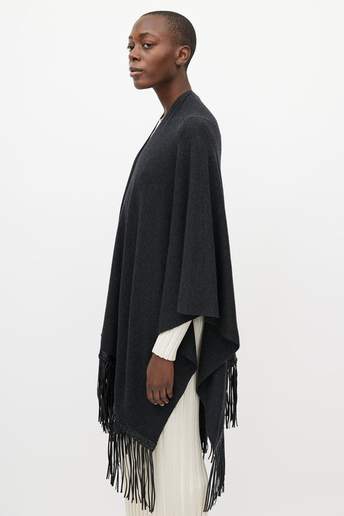 Vince Grey & Black Leather Fringe Shawl
