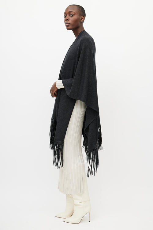 Vince Grey & Black Leather Fringe Shawl